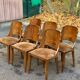 6 Art Deco gondola chairs in solid wood and brown suede