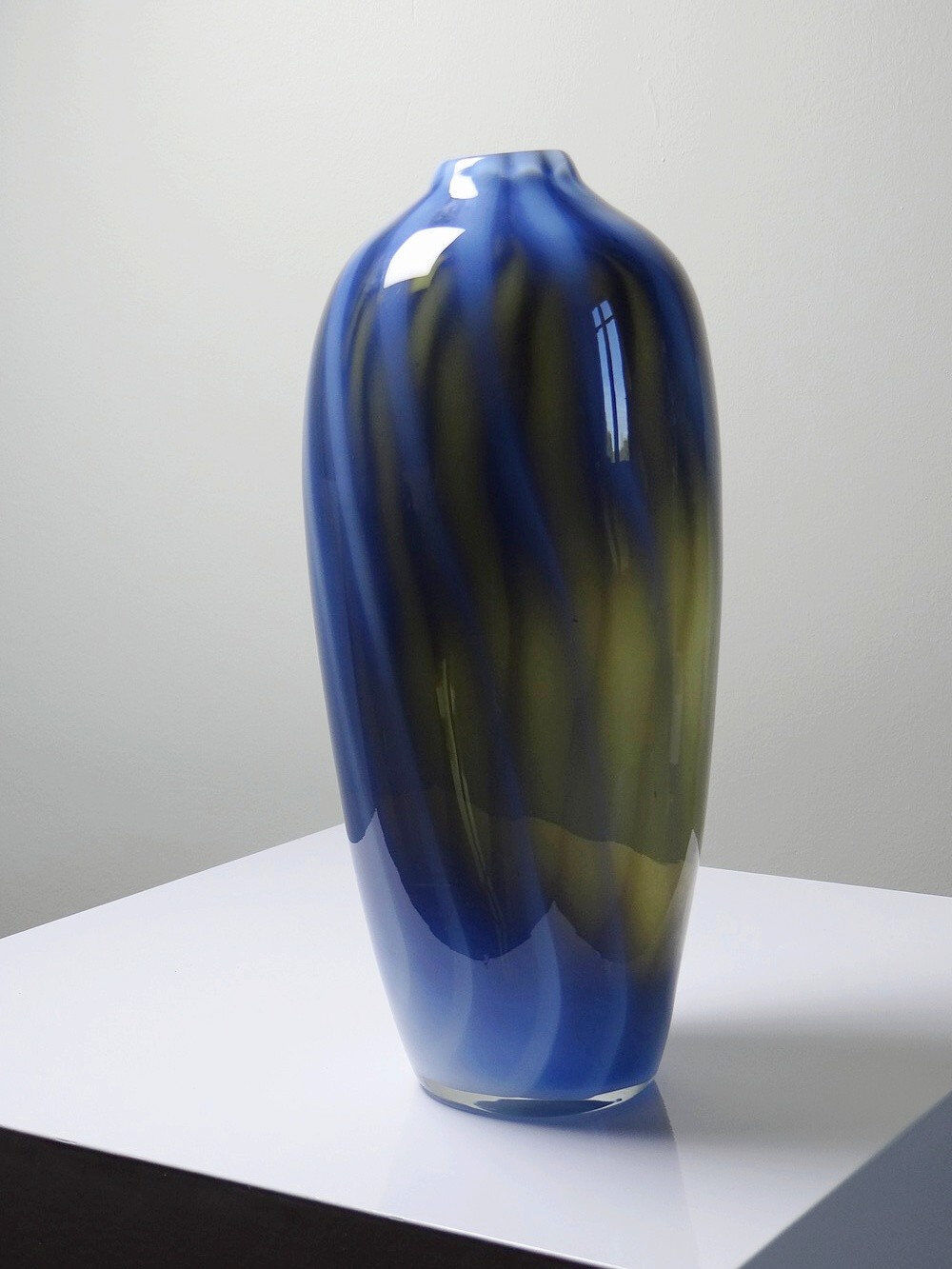Vintage smoked glass vase lined with opaline, Murano bubble.