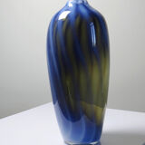 Vintage smoked glass vase lined with opaline, Murano bubble.