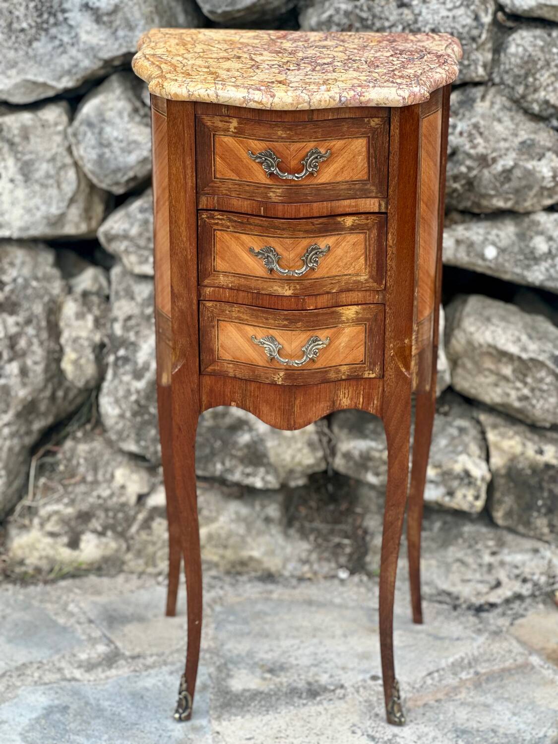 Small Louis XV style marquetry chiffonniere table