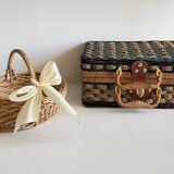 Set of 2 vintage rattan and rope baskets
