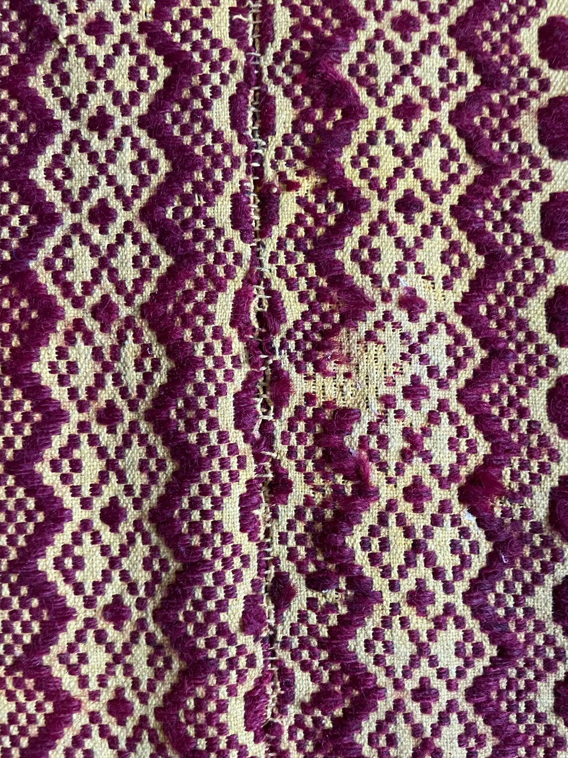 Vintage Romanian carpet brown design on yellow background 217x146cm