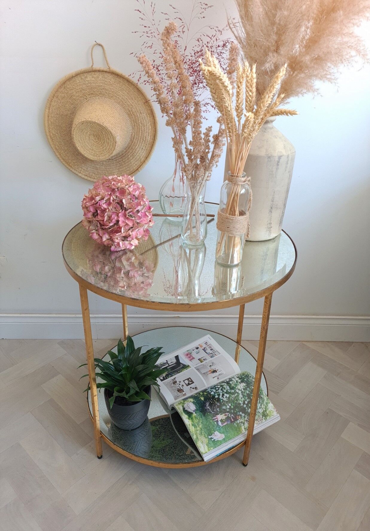 Old mirror pedestal table