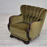 Fauteuil danois en tissu vert et chêne, 1960