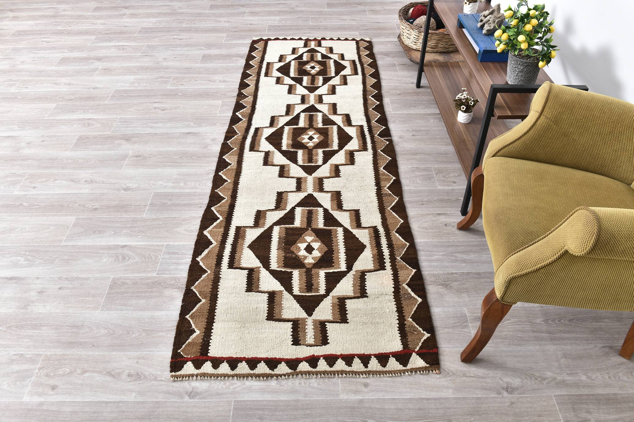 3x9 Brown Beige Persian Kilim Rug 89x269Cm SK 35148