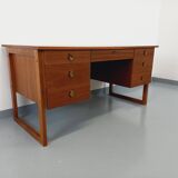 Double-sided executive desk sled legs vintage Scandinavian style in teak from the 60s