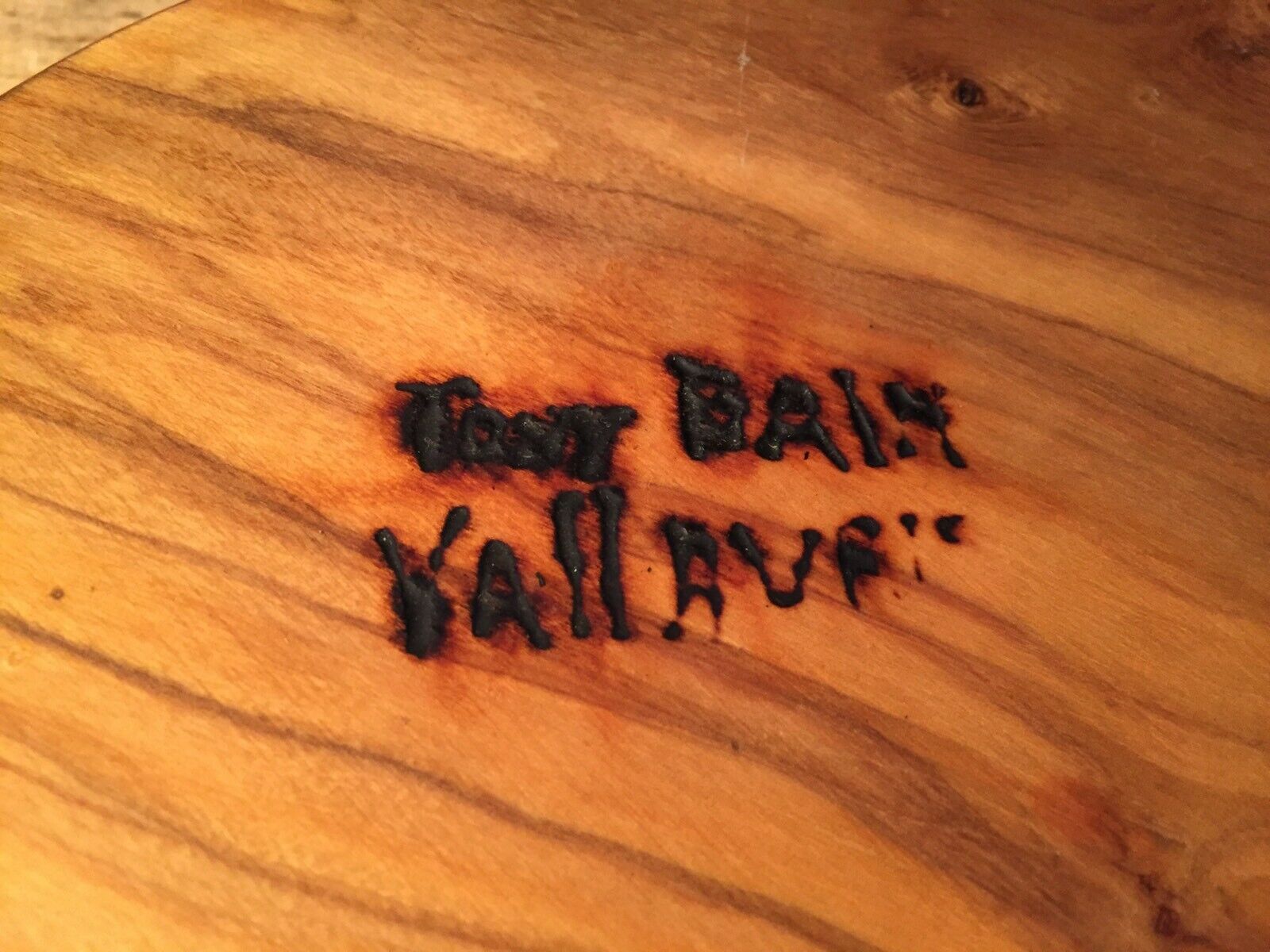 Empty wooden pocket signed Tony Bain Vallauris 50s