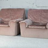 Cinna, pair of armchairs foam and velvet ras pink pale, France, circa 1970