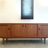 Scandinavian teak row 50s-60s, French manufacture signed Eros