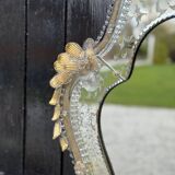 Venetian Murano Glass Mirror, Gilded with Fine Gold, Engraved Mirror, Circa 1950