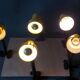 Series of 5 yellow lacquered adjustable clamp spotlights 1980 Vintage.