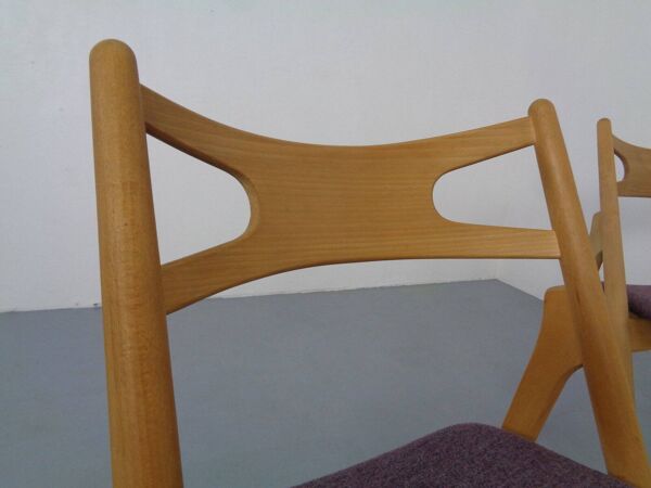 CH 29 Sawbuck Chairs in Oak and Wool by Hans J. Wegner for Carl Hansen & Son, 1950s, Set of 2