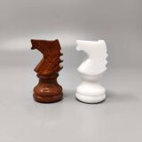 1970s Brown and White Chess Set in Volterra Alabaster Handmade Made in Italy