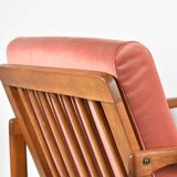 Scandinavian original armchair Baczyk, 1960s, renovation, pink, velvet, teak