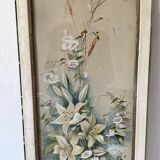 Triptych of old watercolors, flowers, 19th century