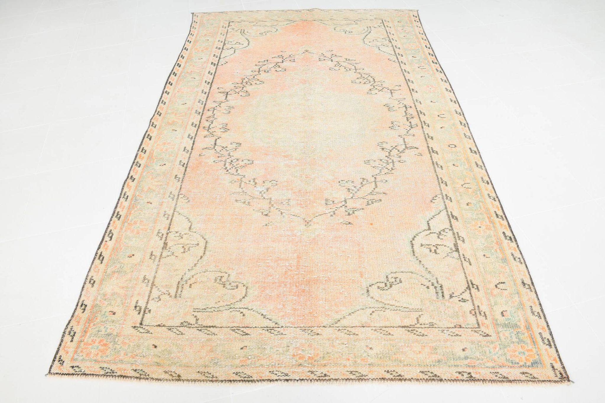 Blush Pink & Sage Green Oushak Vintage Rug For Living Room, 166x266 Cm