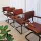 Set of 4 Vintage Quilted Leather Dining Chairs: Black Metal Base