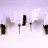 Set of brass, Perspex and metal wall lamps, France Mid-Century
