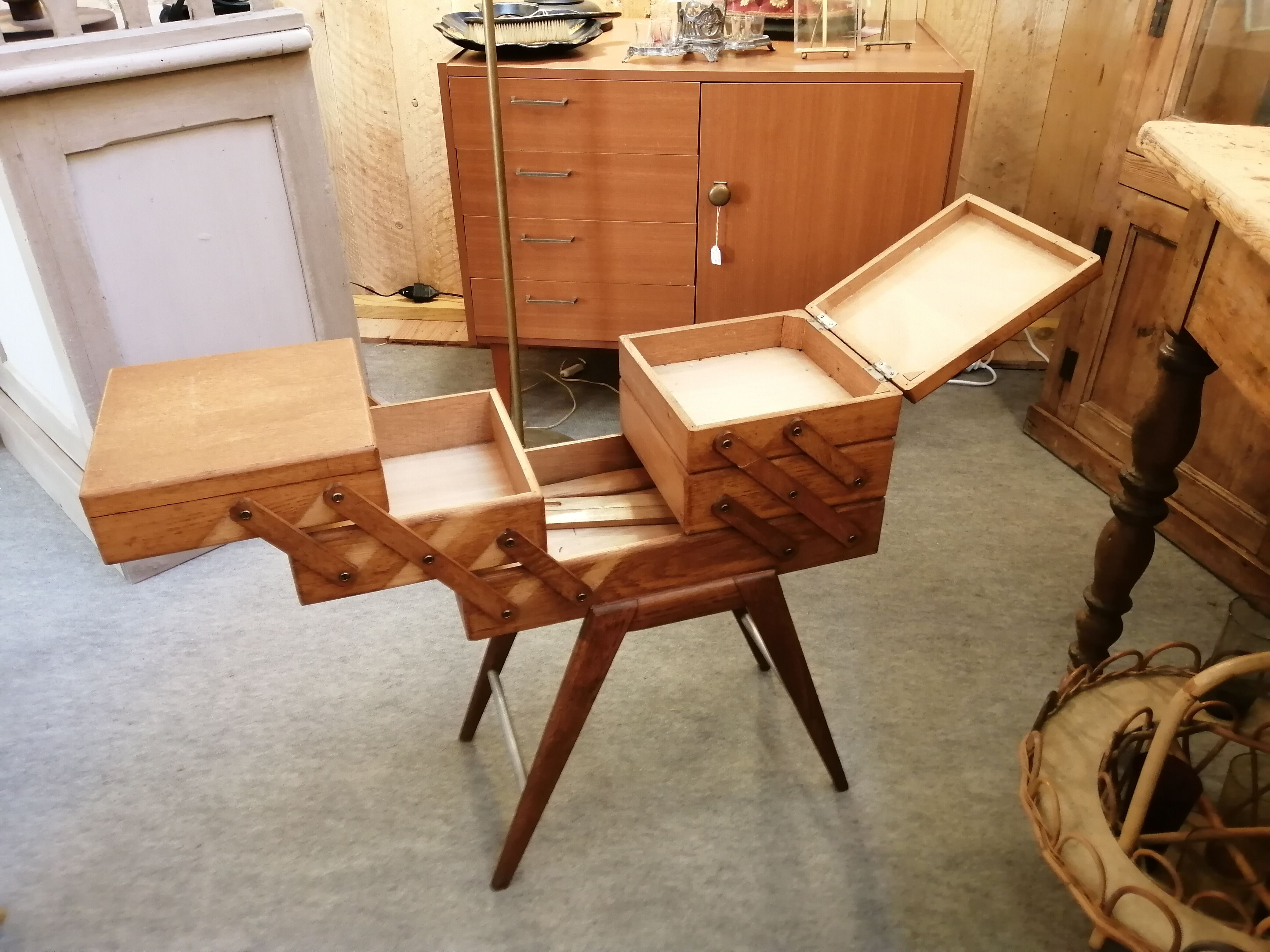 Worker sewing box feet compass