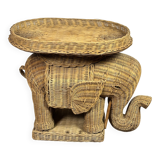 Vintage 1960s rattan elephant side table