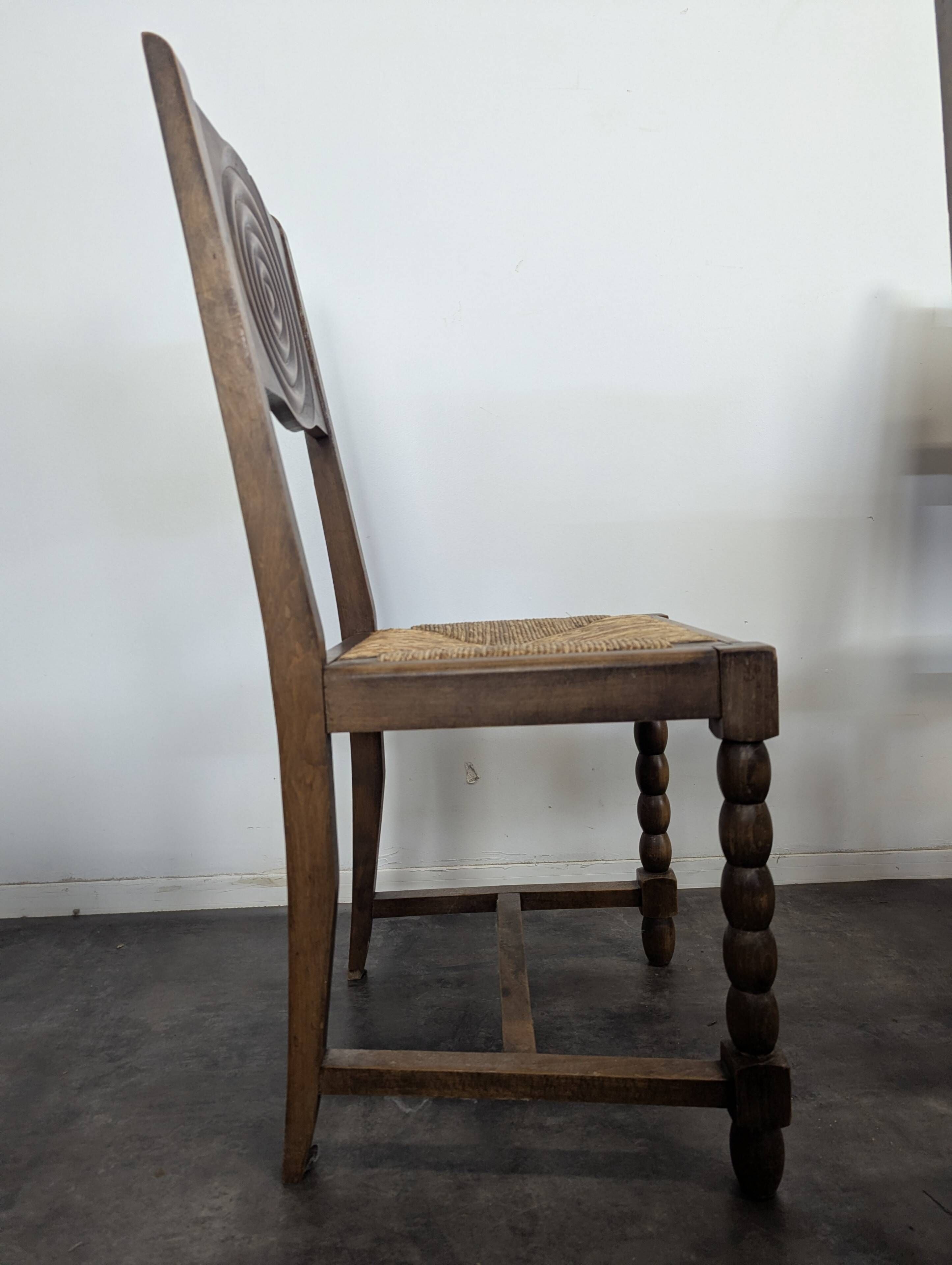 Set of 6 brutalist chairs in the style of Dudouyt.