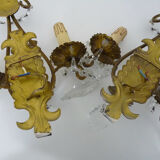 Pair of vintage Italian wall lamps in gilded metal, glass grapevines. Year 60