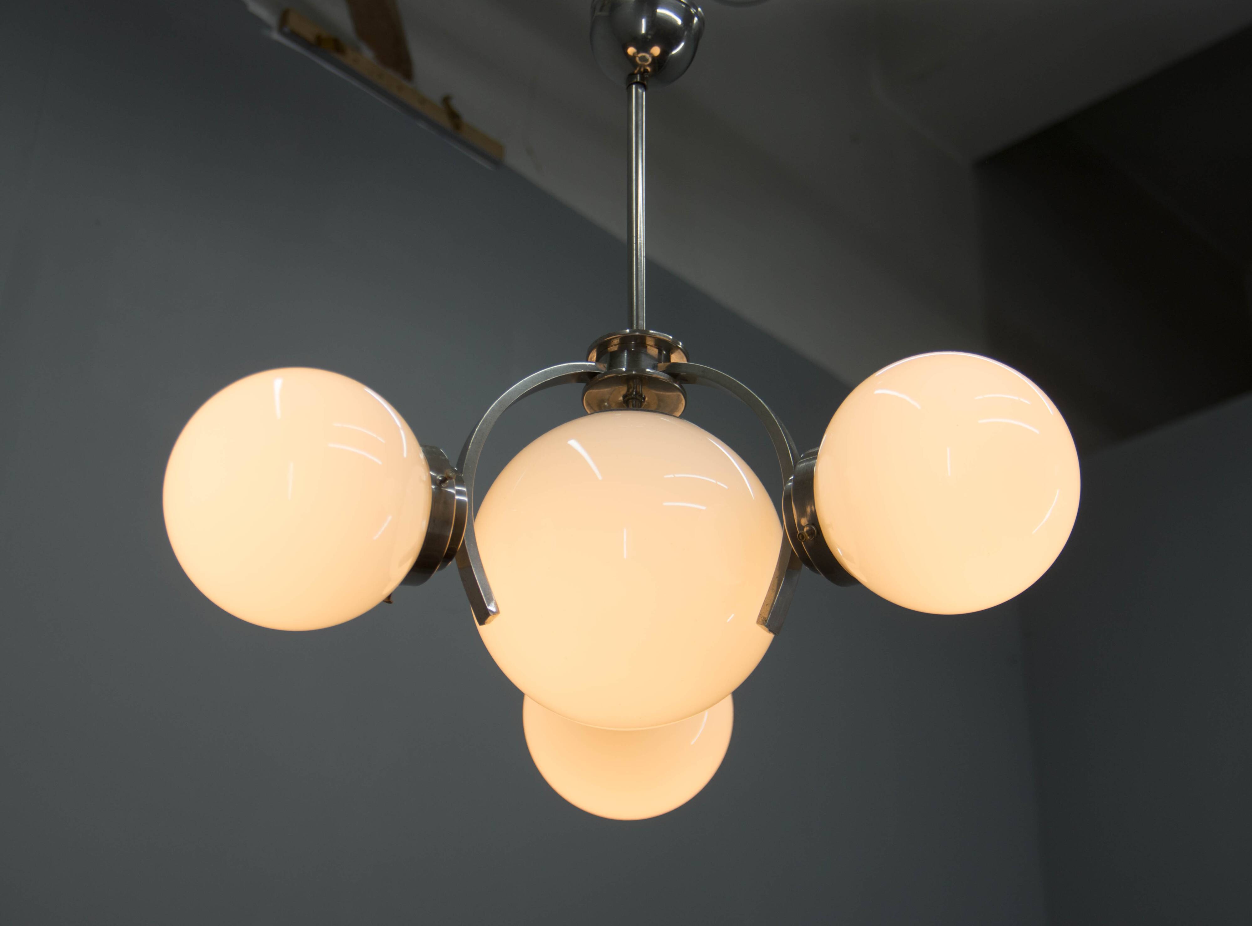 Art Deco / Functionalist Nickel Chandelier, 1930s