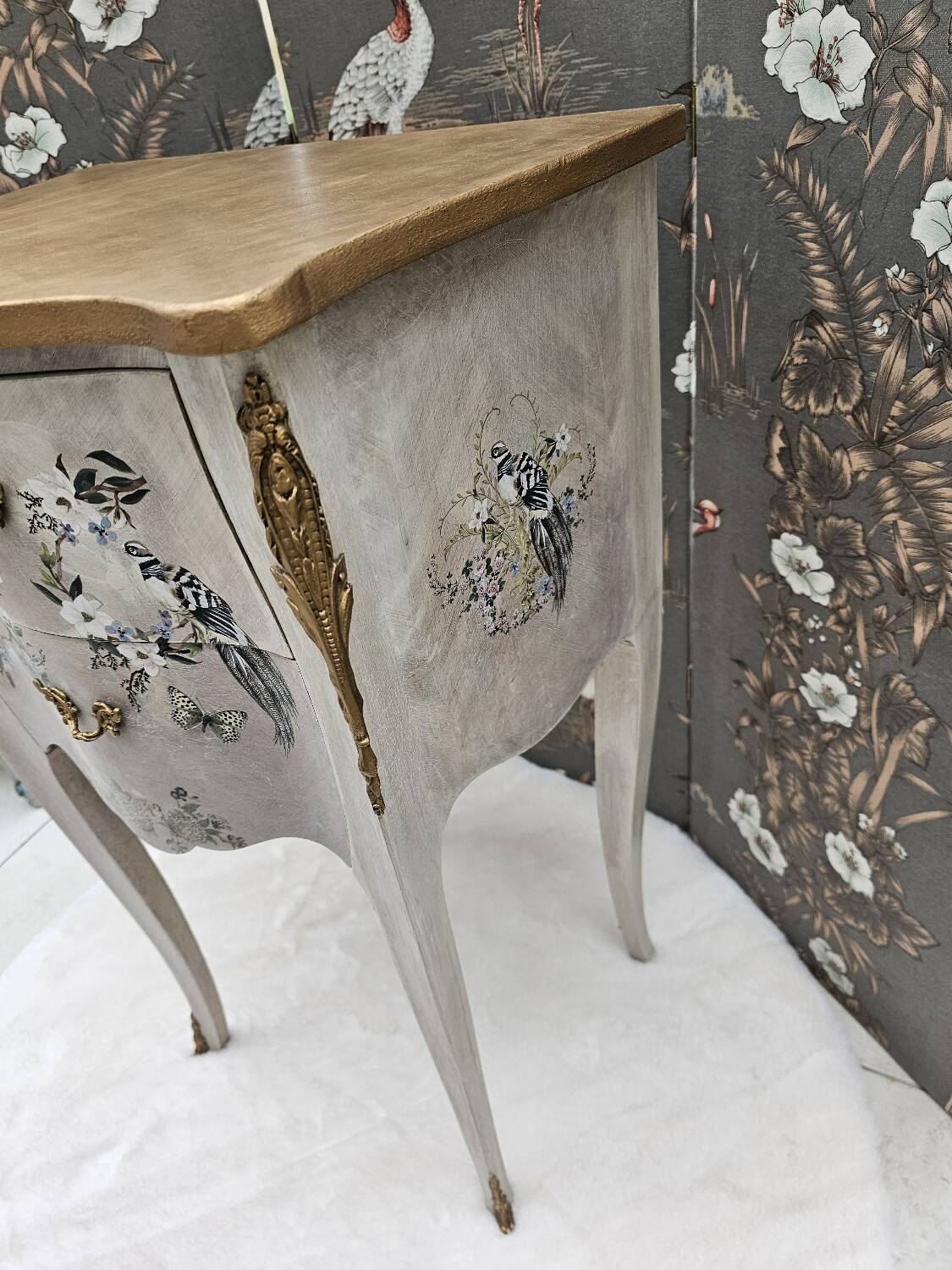 Louis XV style bedside table in marquetry