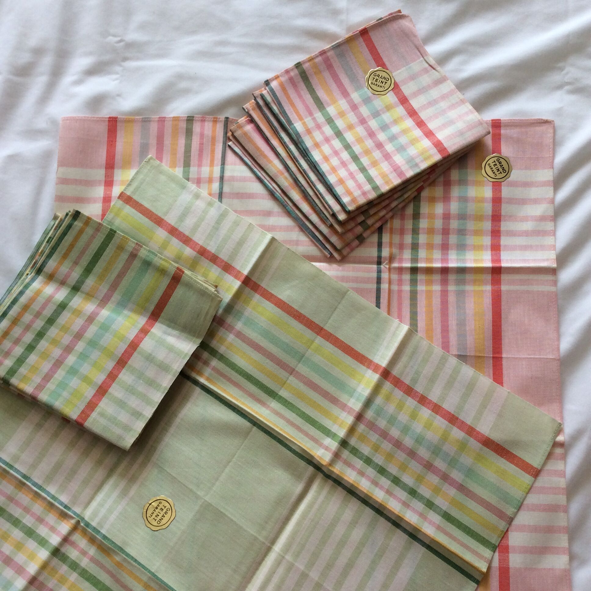 Set of 12 old napkins (6 pink + 6 green) - Big complexion - 50*50