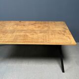 Handmade industrial oak dining table with black metal legs
