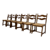 Set of 6 1950s chairs in wood and straw