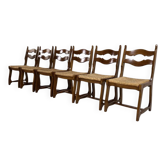 Set of 6 1950s chairs in wood and straw
