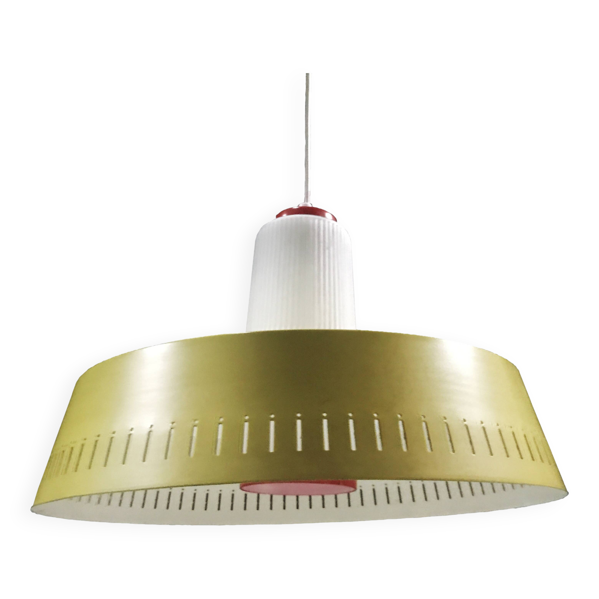 Pendant Lamp • Opaline & Perforated Metal • Jo Hammerborg • Fog & Mørup • 1960