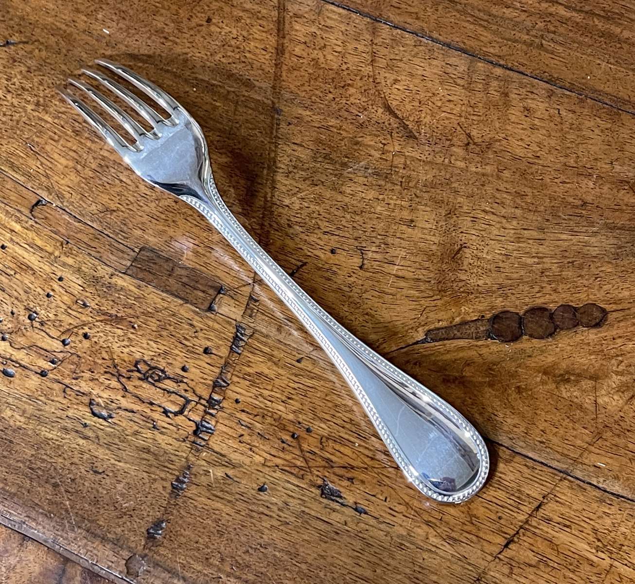 Series of 6 Christofle dessert forks model silver metal pearl