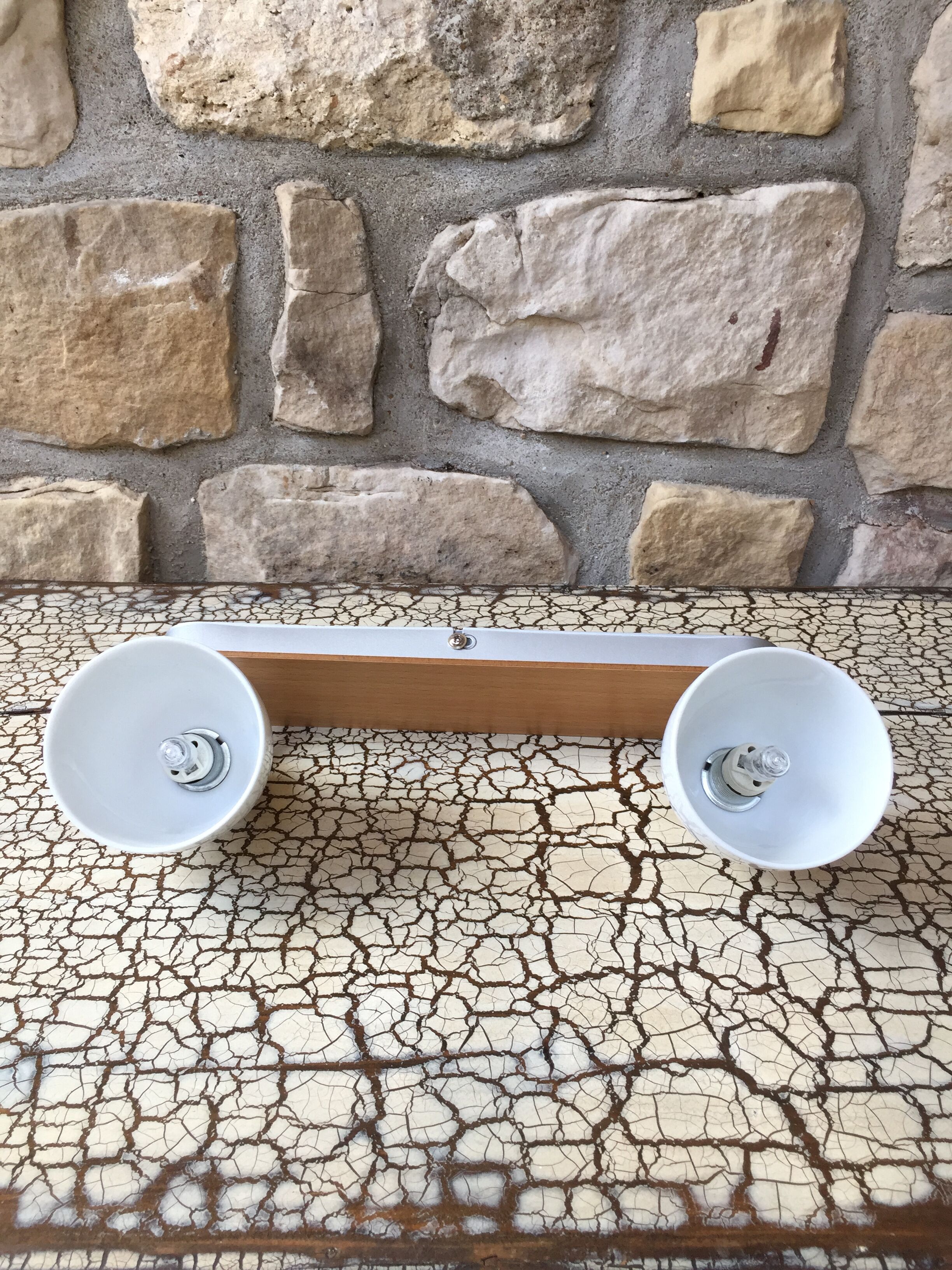 Vintage double metal and porcelain sconce