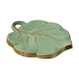 Ceramic underside, light green and gold, vintage leaf shape