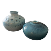 Two blue ceramic vases