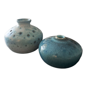 Two blue ceramic vases