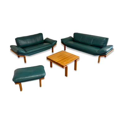 Salon complet canapé cuir teck design scandinave Komfort Danish