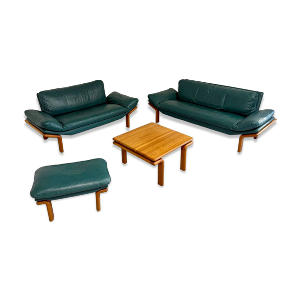 Salon complet canapé cuir teck design scandinave Komfort Danish