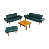 Salon complet canapé cuir teck design scandinave Komfort Danish