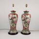 Pair Of XL Vintage Hand-Painted Chinese Floral Pottery Lamps