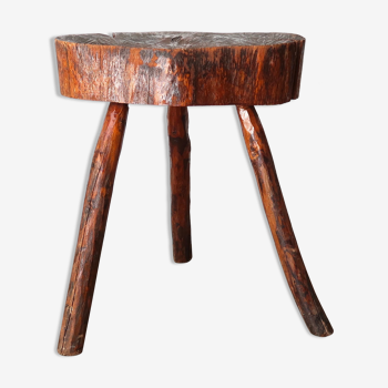 Tabouret tripode en bois ou table d'appoint années 50