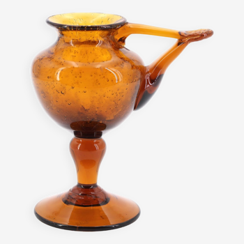 Biot oil lamp in amber bubbled glass, 70s