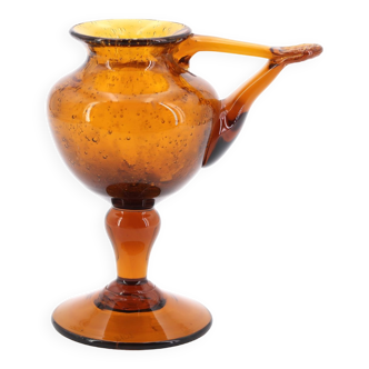 Biot oil lamp in amber bubbled glass, 70s