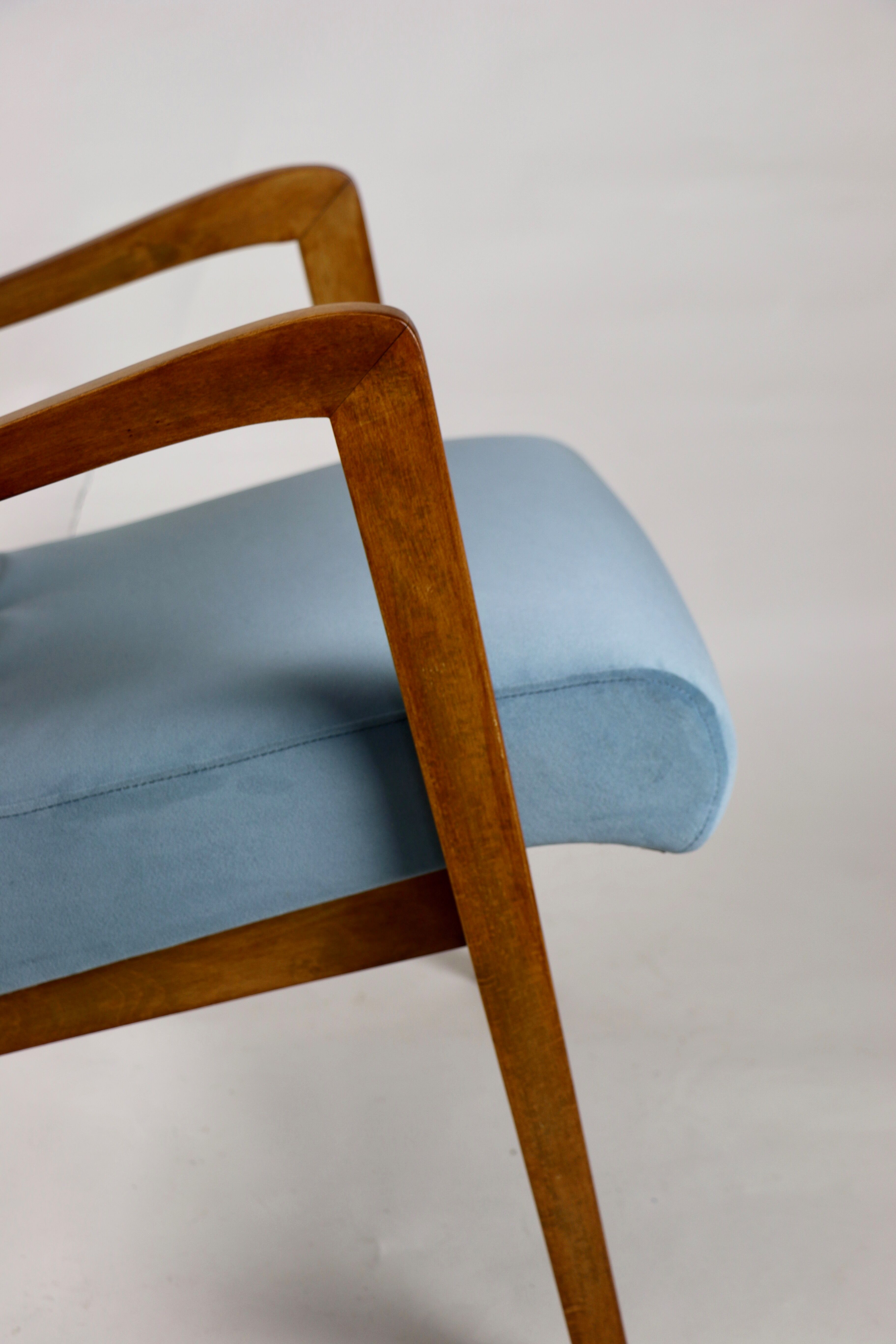 Vintage blue grey velvet lounge chair, 1970s