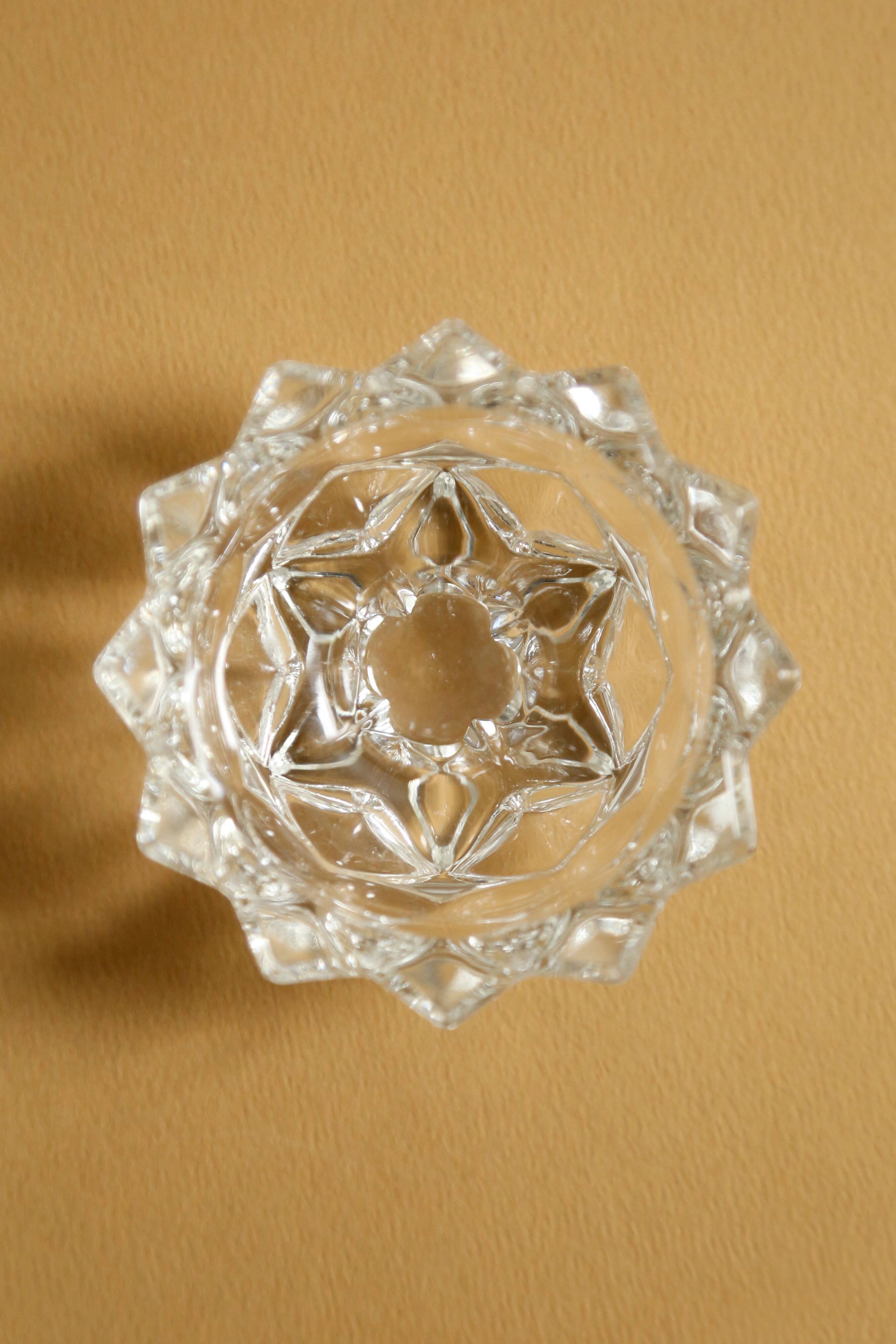 Pair of moulded glass candlesticks