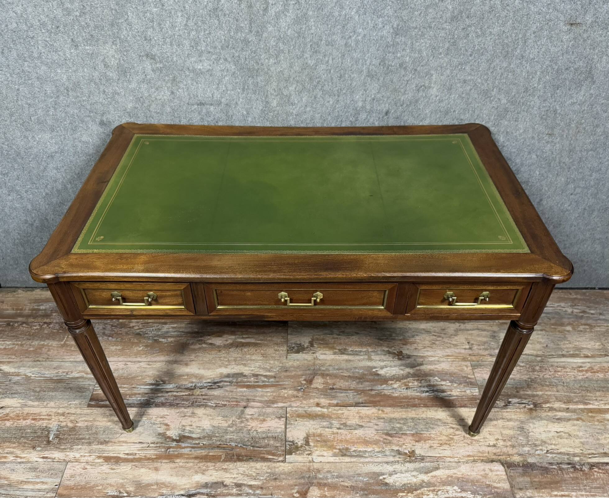Louis XVI style desk in mahogany and copper reeds circa 1880