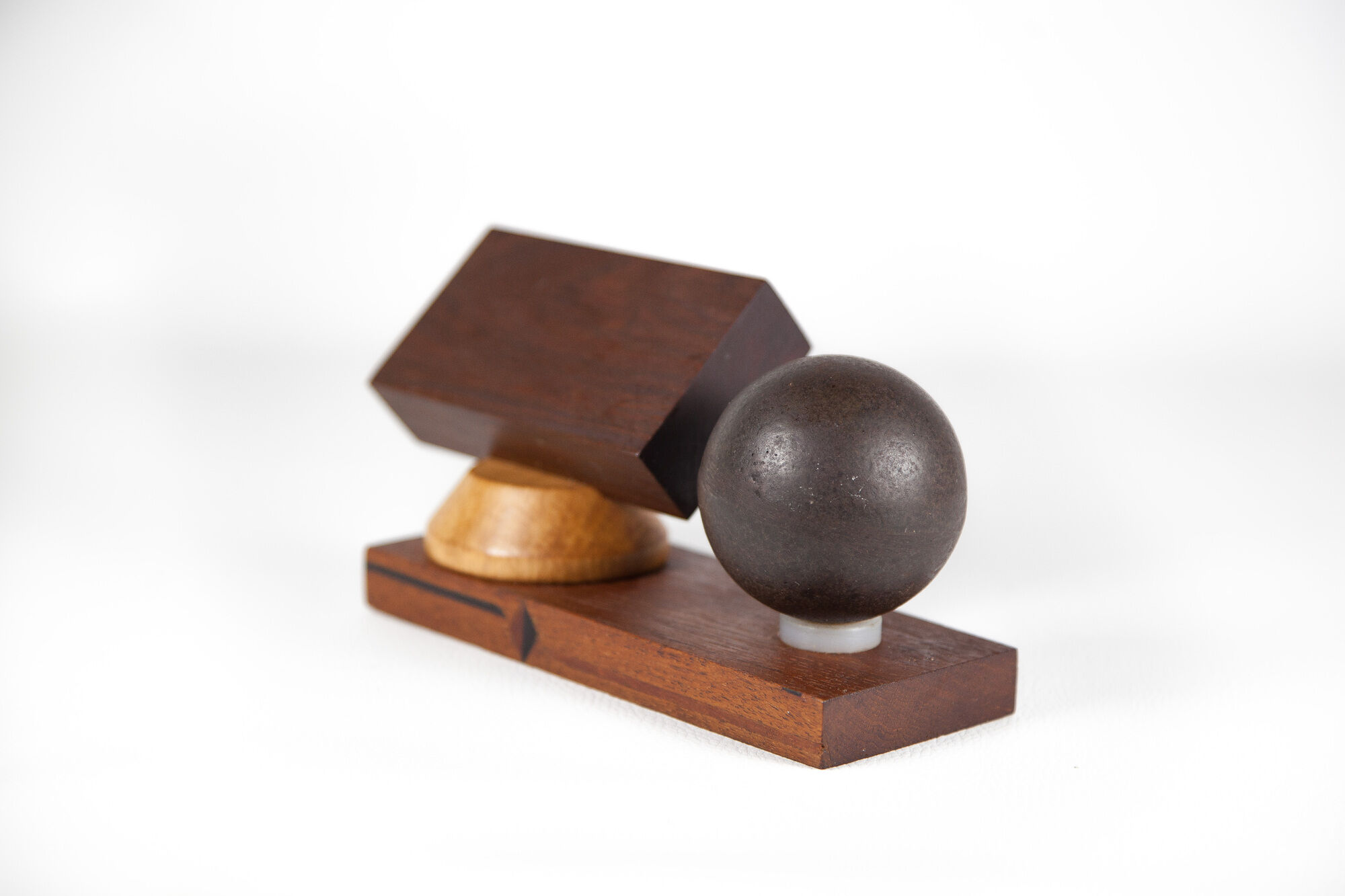 Vintage pen holder, wood paper press and metal ball