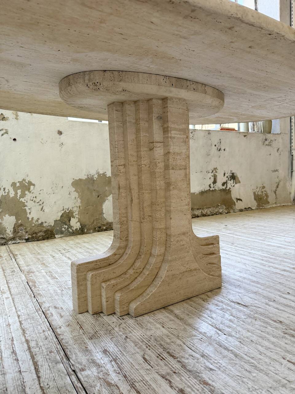 Travertine dining table 1970 Italy Tobia Scarpa